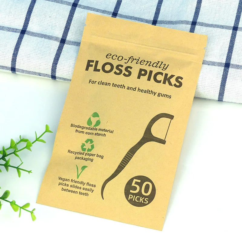 Eco-Friendly Bamboo Dental Floss Picks, 100pcs